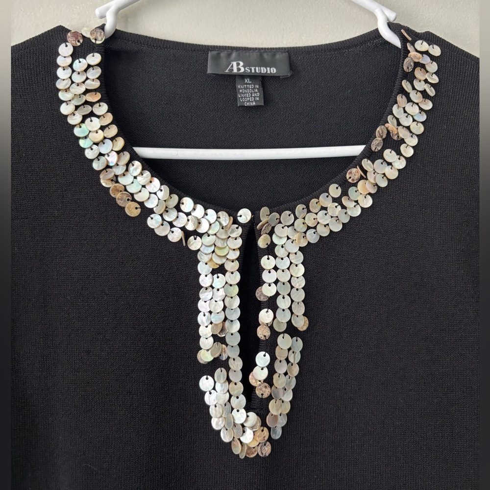 Y2K Fairycore Black Shell Beaded Knitwear Mermaidcore Embroidered Sweater Medium